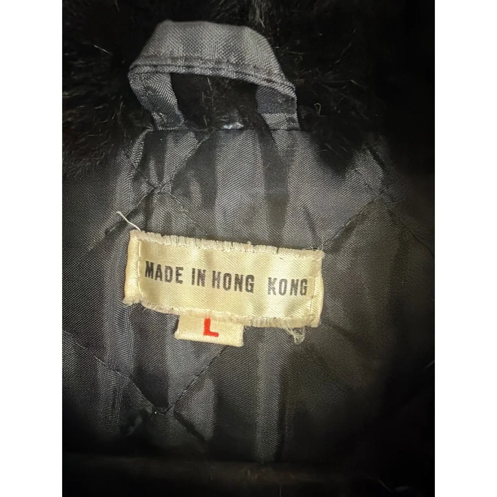 Vintage Genuine Rabbit Fur Jacket Women Large Black Quilted Lining Mob Wife